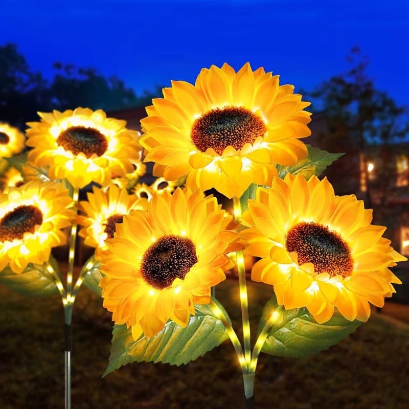 Cross-border LED sunflower solar lamp ground plug lamp three-head lamp outdoor garden courtyard landscape decoration lawn lamp