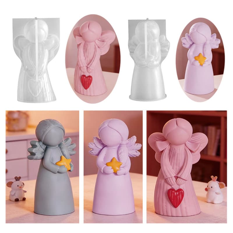 DIY Epoxy Resin Angel Wings Girl Aromatherapy Plaster Mold Smooth Striped Heart Candle Decoration Silicone Mold
