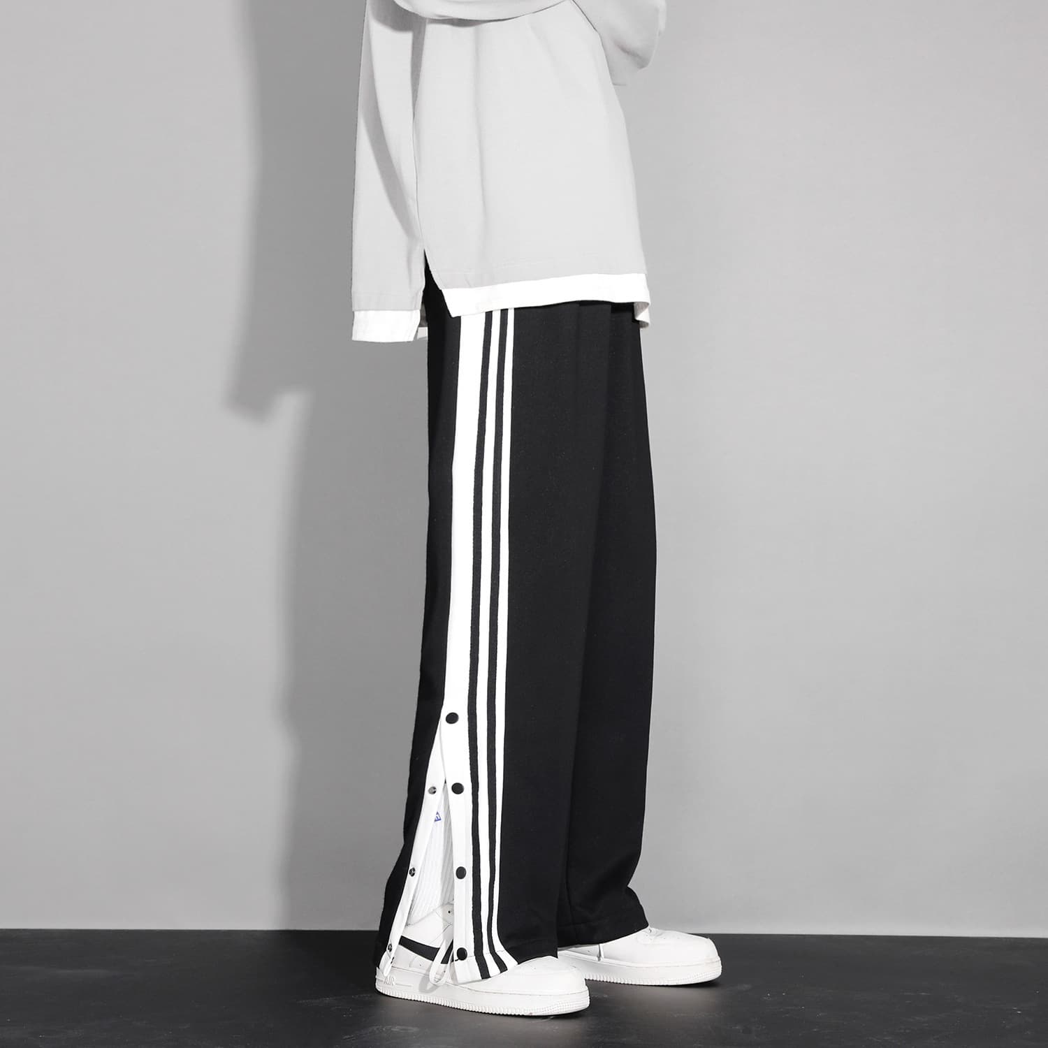 Half-Zip Button Pants for Men Spring American Streetwear Loose Straight-Leg Side-Open Casual Long Pants