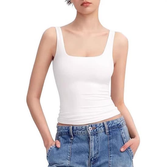 Amazon Cross-Border Women's Square Neck Vest Sleeveless Double Lined Basic Top Sharp Series