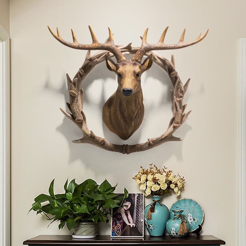 Nordic Wealth Deer Head Simulated Wall Decor Resin Wall Art American Style Entryway Decoration Vintage Bar Background Wall