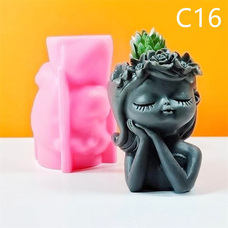Flower Pot Silicone Mold for Girls Holding Wreaths, Handmade Succulent Plant Pot, Candle Plaster Decoration Mold C16