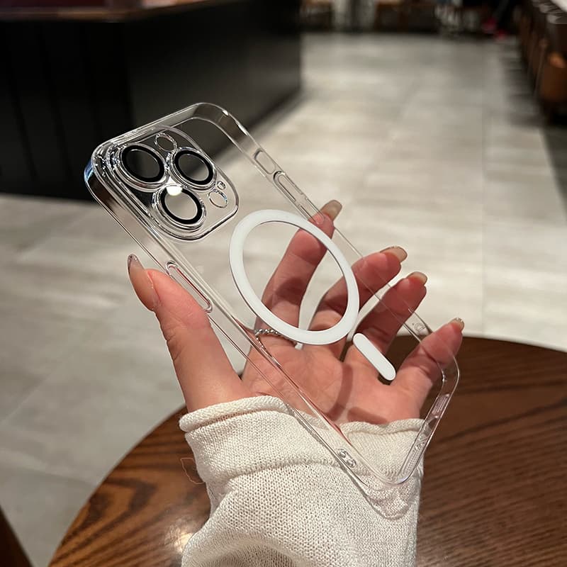 iPhone 17/16 Pro Max Phone Case PC Hard Shell Magnetic Transparent with Lens Film Compatible with Apple 14/13