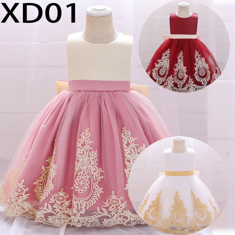Cross-border Children's Sleeveless Tulle Princess Dress with Embroidered Large Bow, Backless Girls' Princess Gown