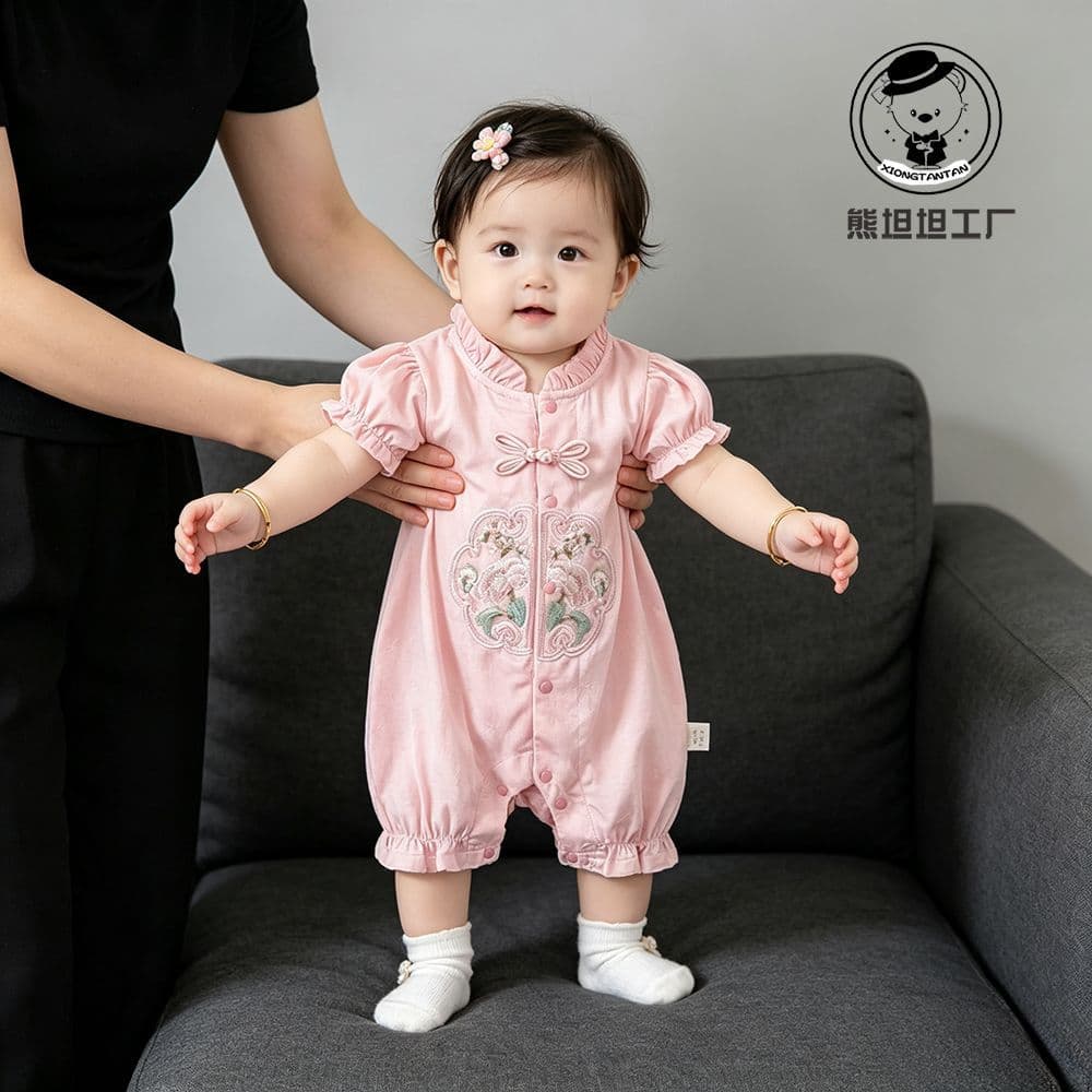 Summer one-year-old gift baby clothes jumpsuit Chinese style baby girl full moon hundred days summer summer thin harem