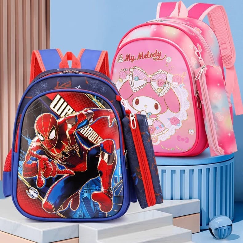 New Cute Cartoon Hot Stamping Children's School Bag Two-Piece Set with Pencil Case and Student Backpack