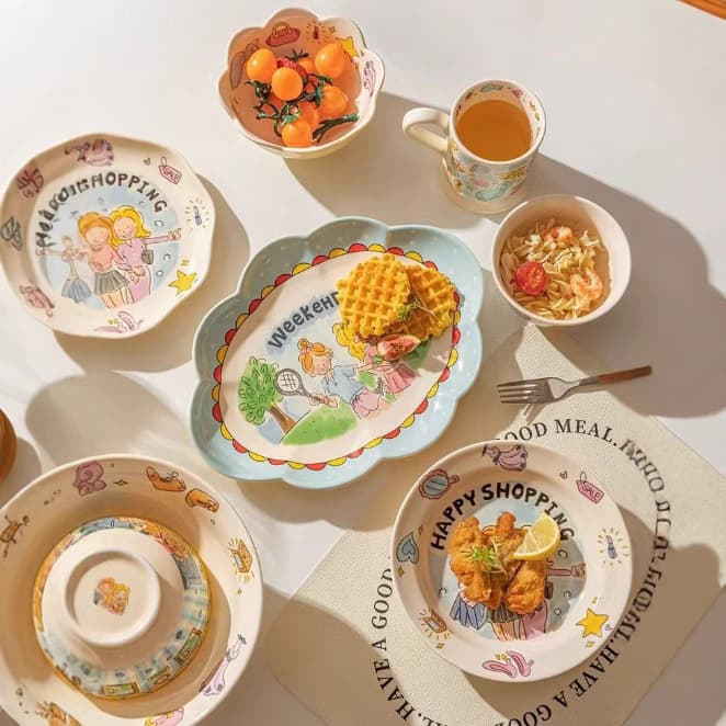Instagram-worthy high-value best friend series of home-use breakfast plates, soup bowls, petal bowls, vegetable plates, and dessert plates – exceptionally beautiful tableware.