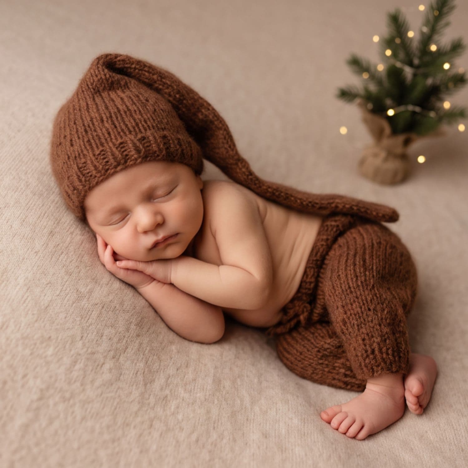 Mohair Knitted Elf Costume for Kids Photography, Baby Photo Shoot Outfit with Long Tail Hat and Pants, 2-Piece Set