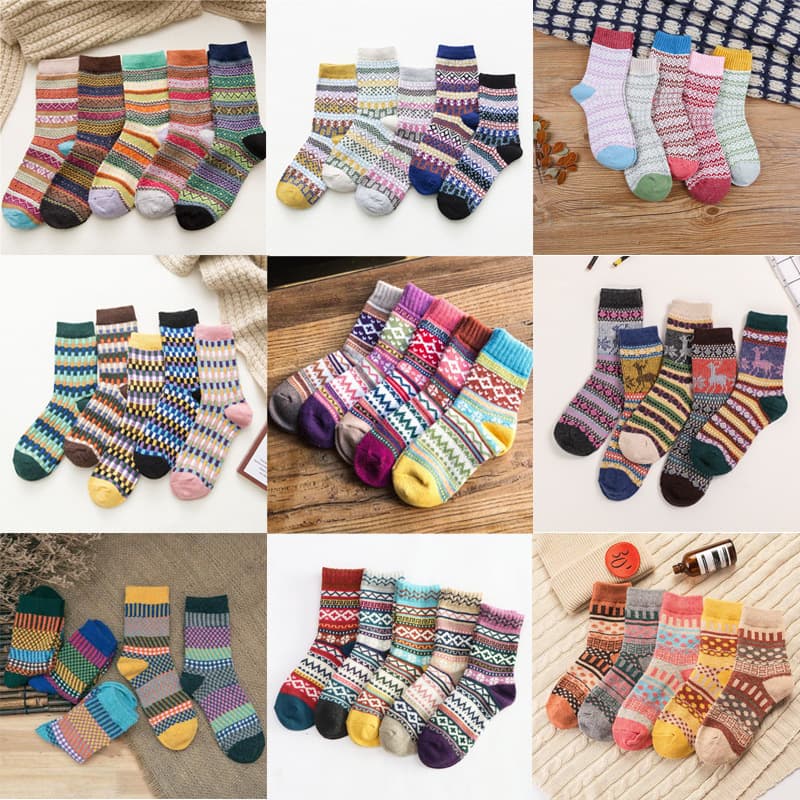 Women's thickened warmth wool socks, double-track ethnic style socks, thick needle twisted yarn, casual fashion, Haining factory