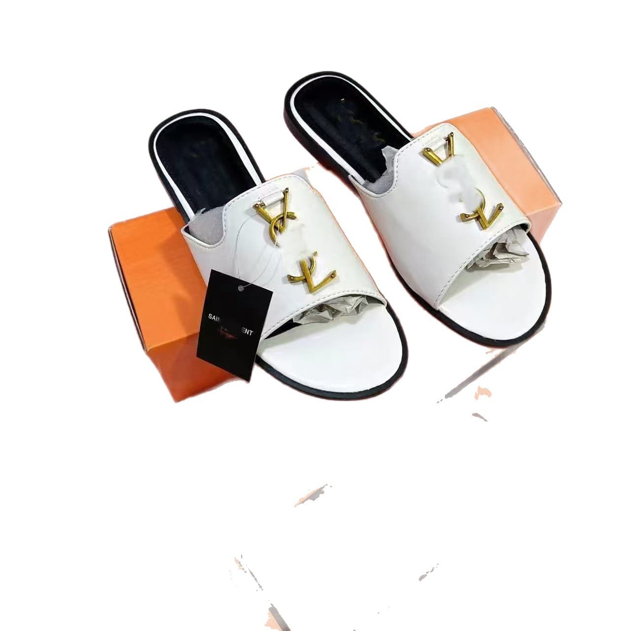 High-End Export FD European and American Women's Flat Slide Sandals with Metal Buckle, Suitable for Home, Outdoor, and Beach Wear SYL