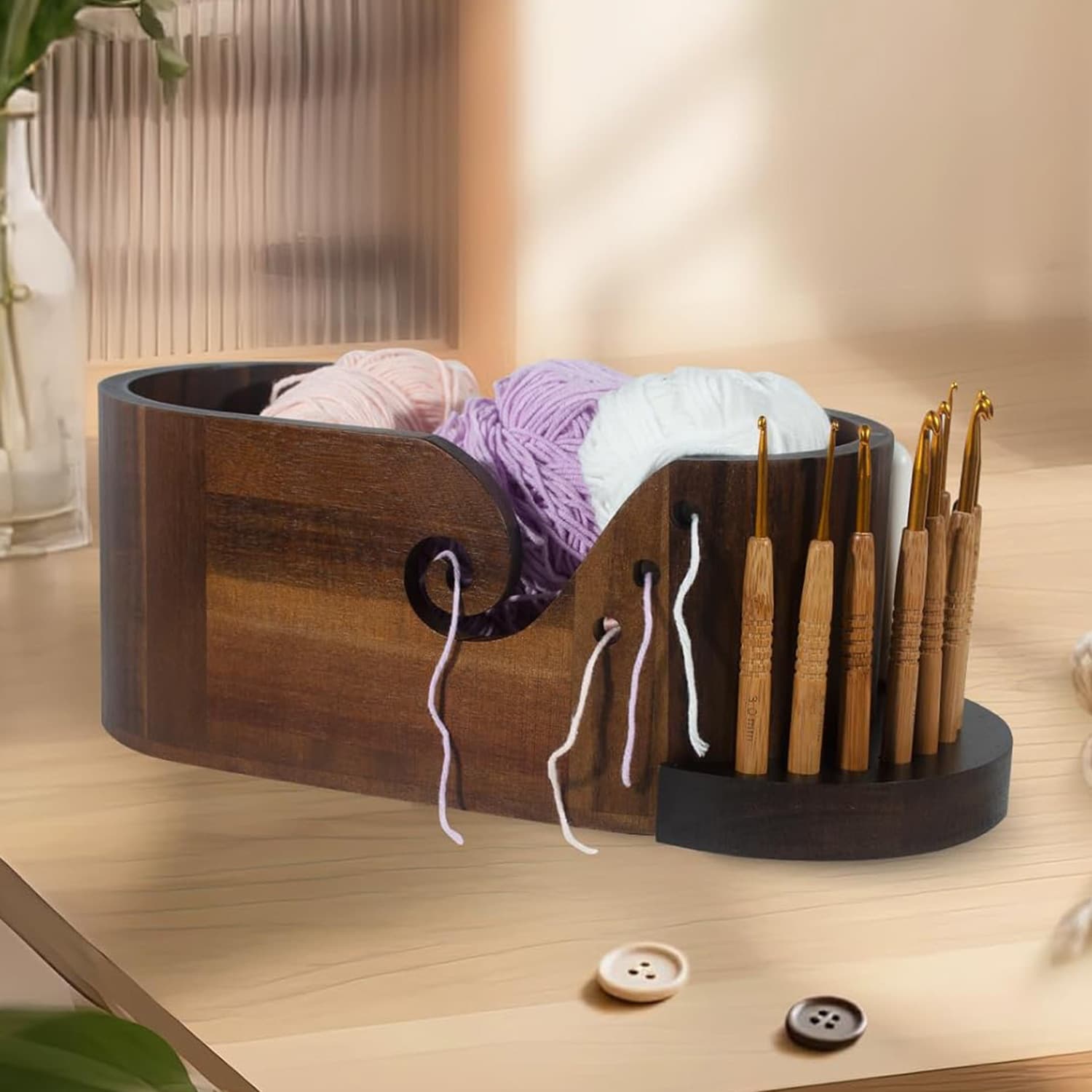 Cross-Border Handmade Knitting Yarn Bowl Wooden Oval Crochet Yarn Holder Solid Wood Yarn Bowl Knitting Yarn Bowl