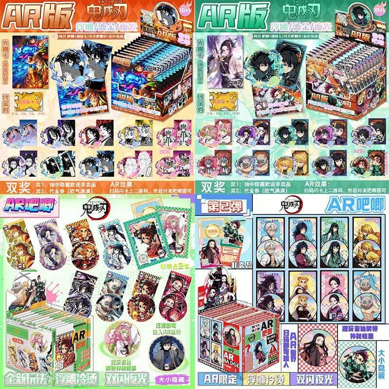 Demon Slayer AR Edition Black Tech Mystery Box Badge Set with Holographic Embossed Badges and Flash Cards