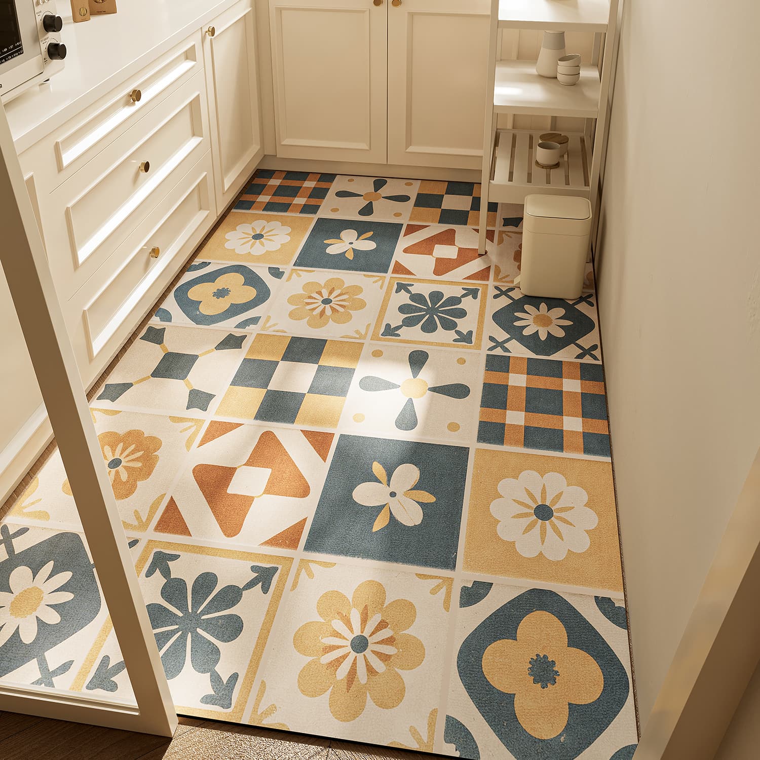 Retro Tile Kitchen Floor Mats Household Non-Slip Diatom Mud Floor Mats Large Area Full Carpet Absorbent Quick-Drying Door Mats