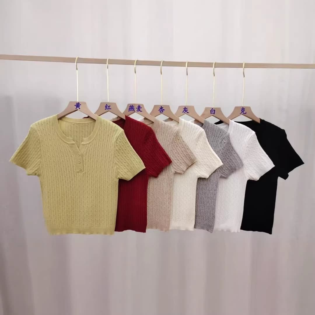 2026 Summer New Women's Ice Silk Short Sleeve T-Shirt V-Neck Pullover Knit Top Loose Fit Blouse