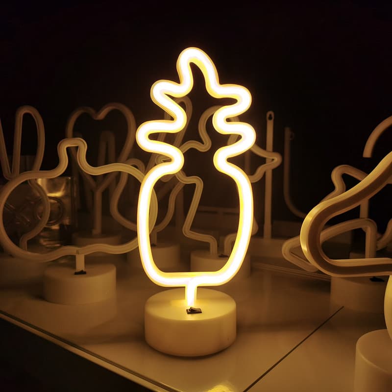 Pineapple Shaped LED Neon Light Decorative Night Lamp Bedroom Decoration Atmosphere Lighting Christmas Holiday Room Decor