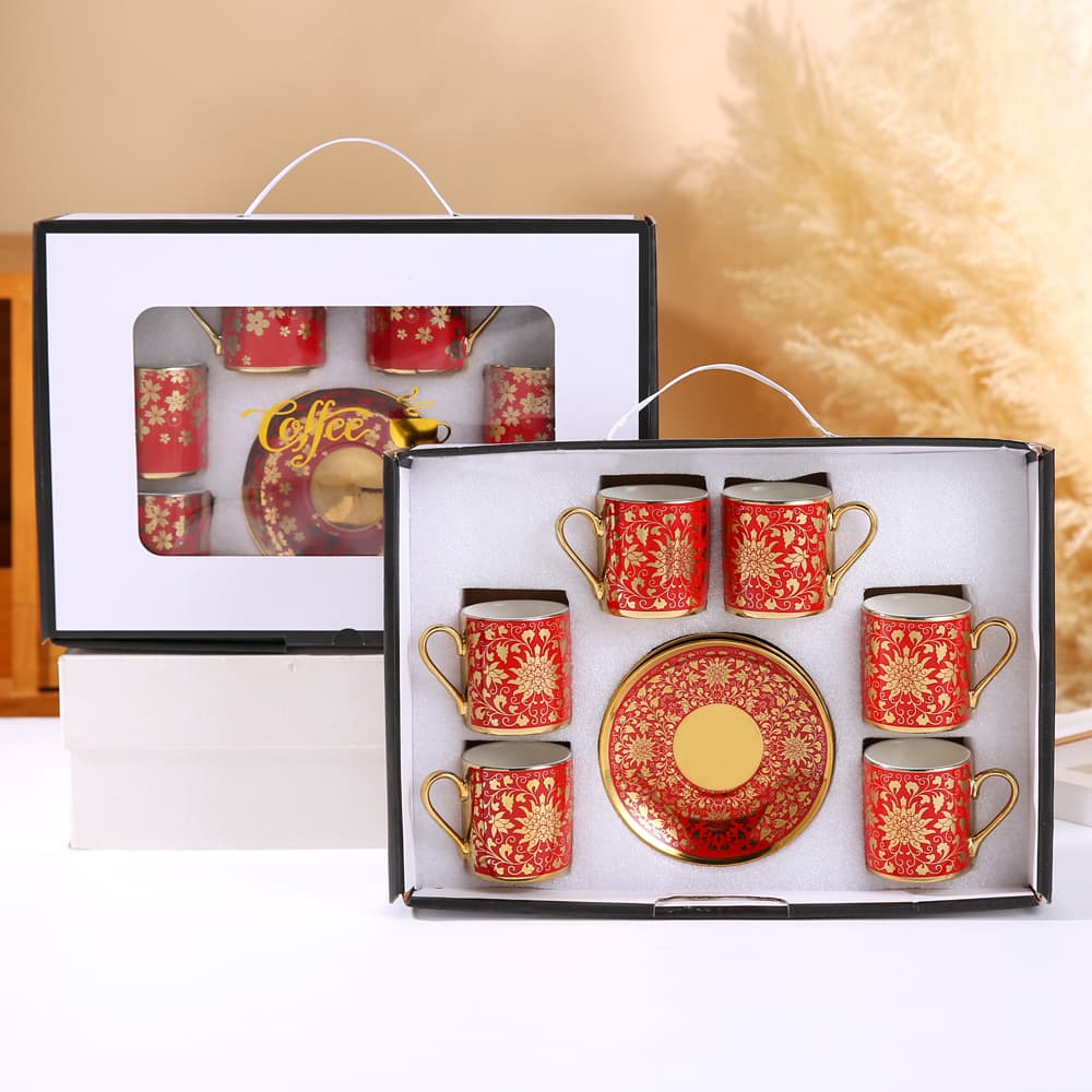 European Style Electroplated Ceramic Coffee Cup and Saucer Set Creative Simple Coffee Cup Cross-border Ceramic Business Gift Set