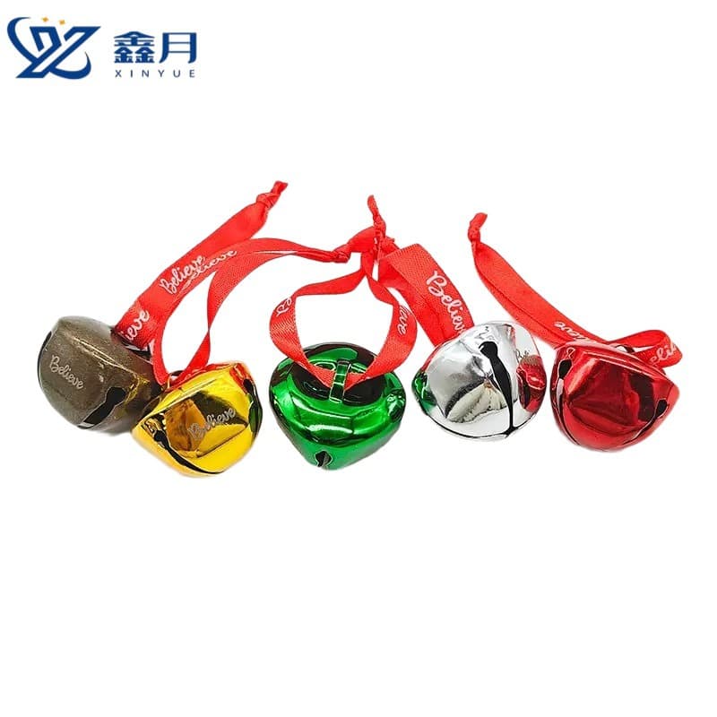 Cross-border Hot-selling 38mm Christmas Bell Vacuum Plated Glossy DIY Red Ribbon Hanging Bell Christmas Decoration