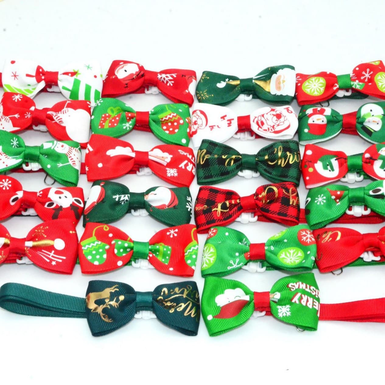 Christmas pet bow tie head flower with petal diamond pattern, dog necktie, Christmas bow tie in stock