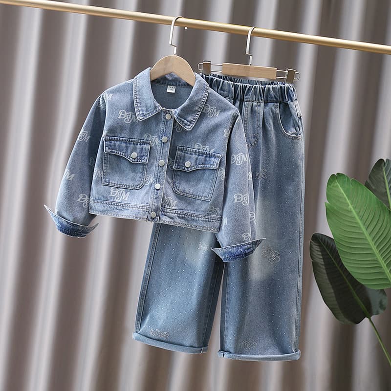 Girls suit autumn children's denim clothes 2026 new style fashionable girl baby spring and autumn two-piece set