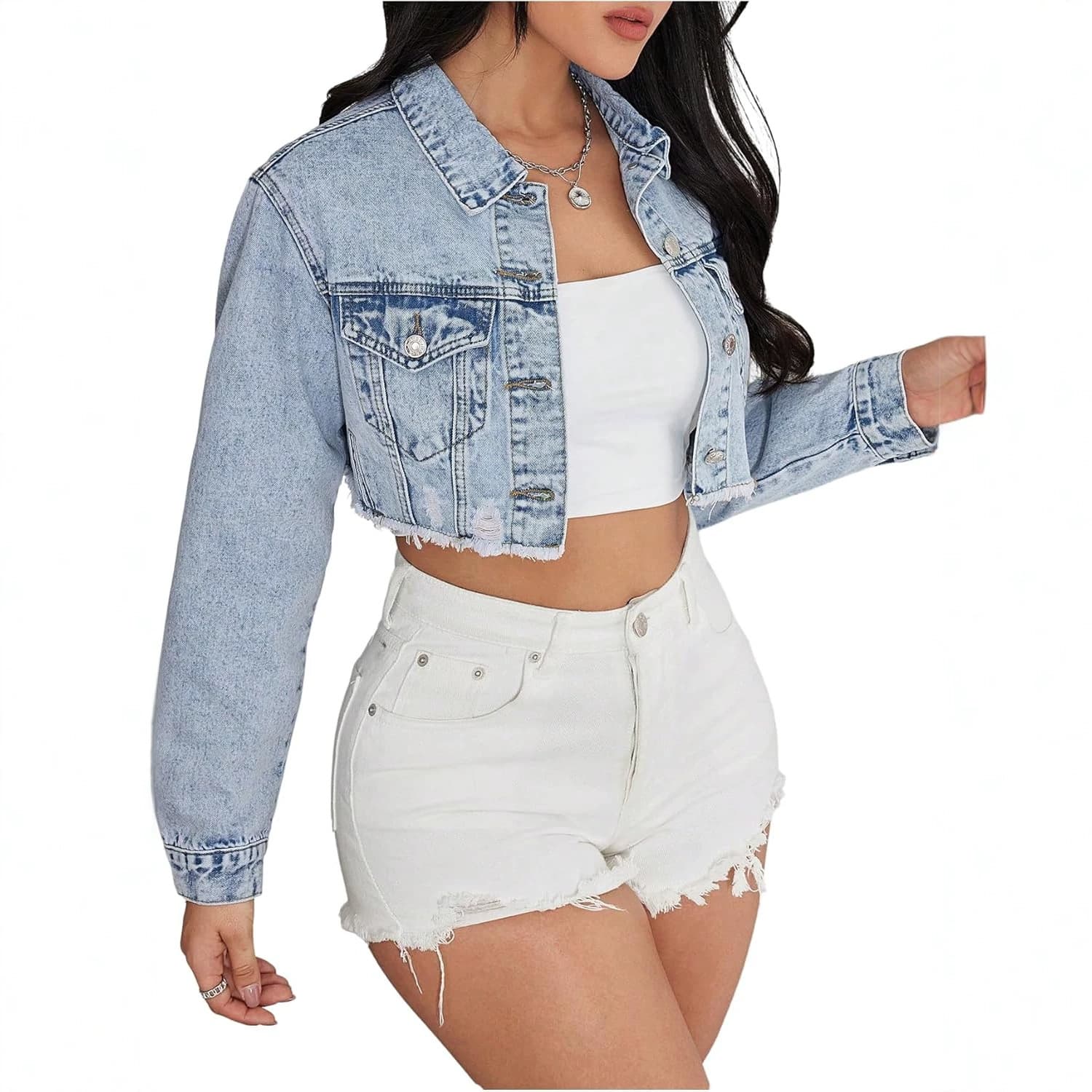 2026 New Summer Women's Cropped Jacket Denim Fitted Casual Short Jacket Wholesale
