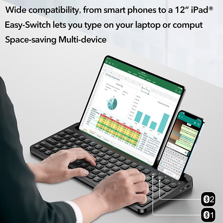 Bluetooth Wireless Keyboard with Card Slot for Tablets, Compatible with Samsung 14.6" and Huawei 13.2" Tablets, Large Size