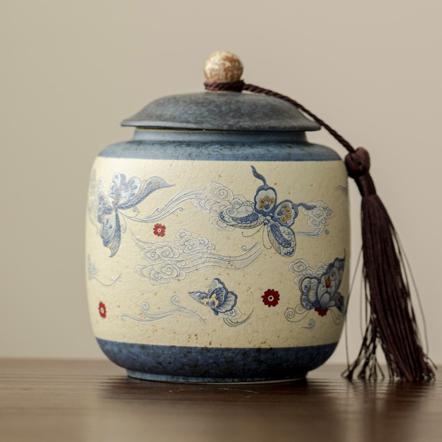 Vintage Ceramic Pu'er Tea Canister Sealed Jar, Household Black Tea Storage Container, Moisture-Proof Premium Candy Jar