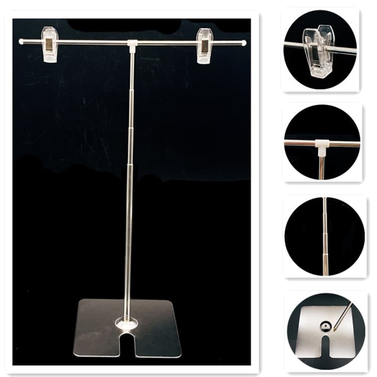 Desktop T-Shaped Stainless Steel Poster Stand, Extendable 22-80cm Antenna Display Stand