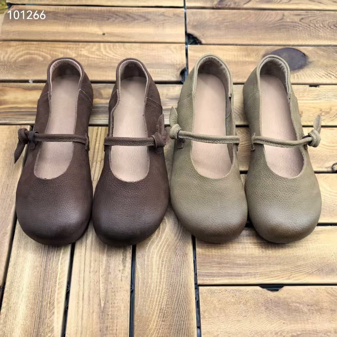 Platinum New Genuine Leather Flats, New Four-Season Shoes, Round Toe Flat Single-Strap Soft Matte Calfskin Women's Shoes