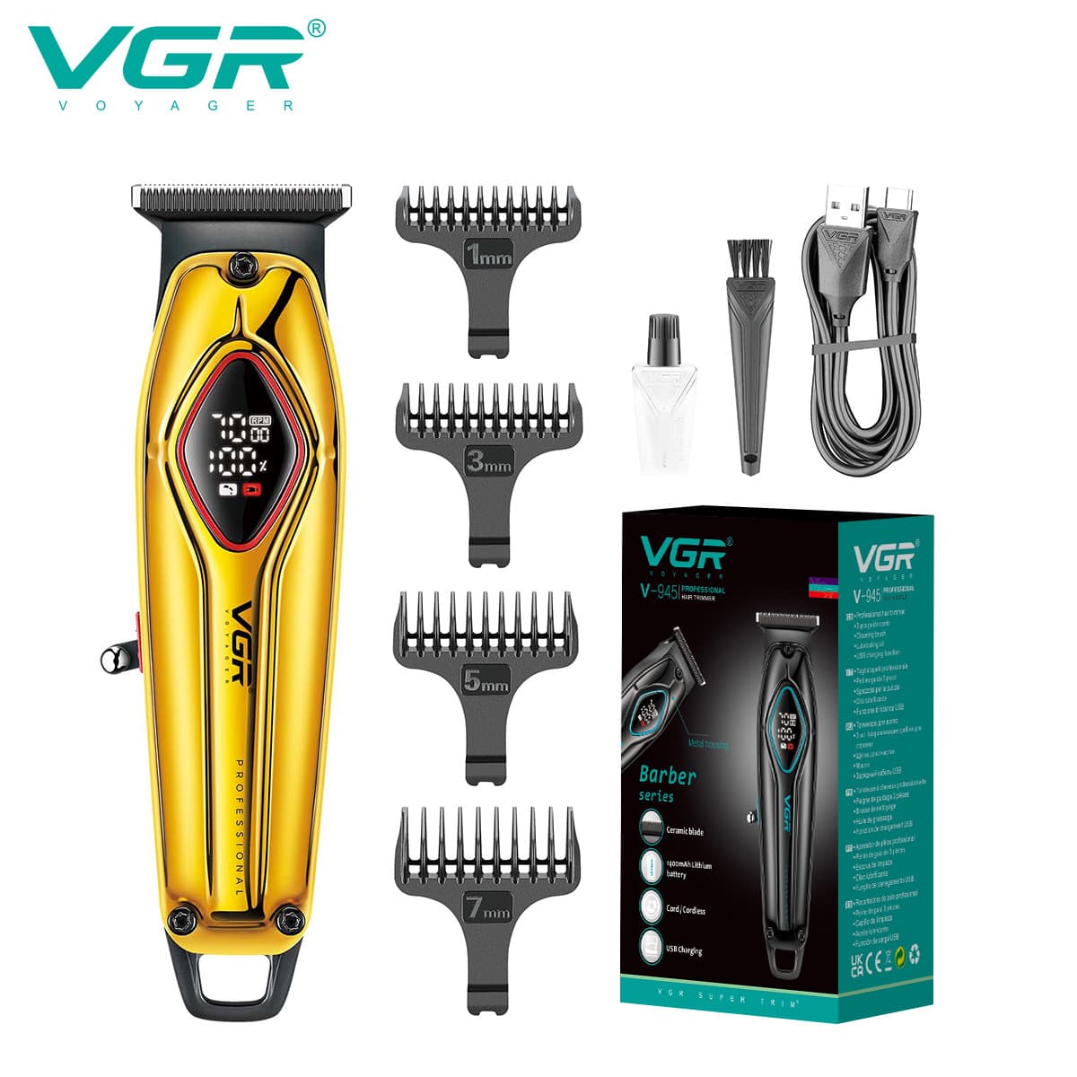 VGR945 Cross-border New Carving Electric Hair Clipper Men's Digital Display Professional Oil Head Clipper Barber Shop Hairdressing Trimmer