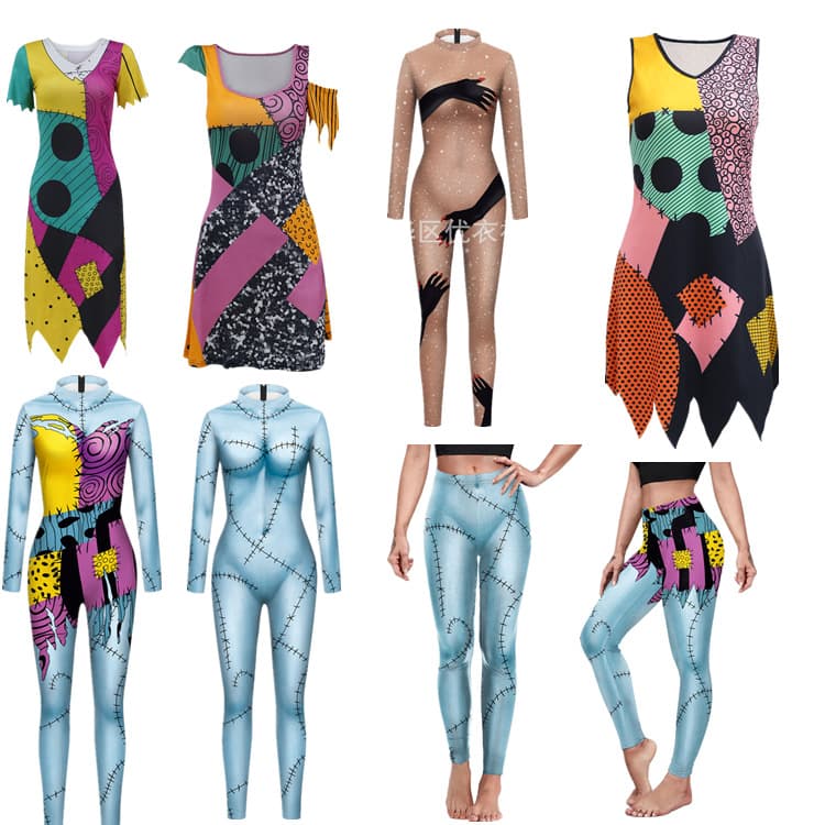 European and American Halloween costume Sally role-play outfit, same style 3D print cosplay jumpsuit cross-border.