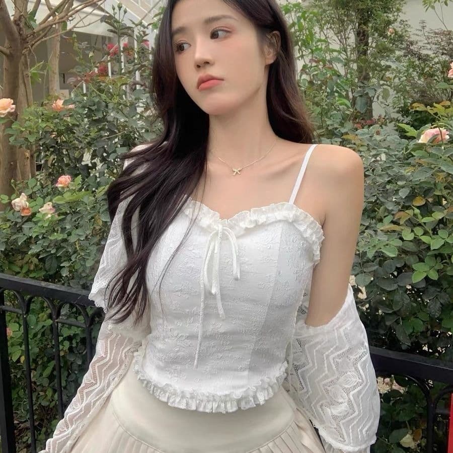 French Mature Style Lace Tie Strap Sweet Lace Camisole Top, Inner Layer Basic Outer Wear Niche Hot Girl Summer Top
