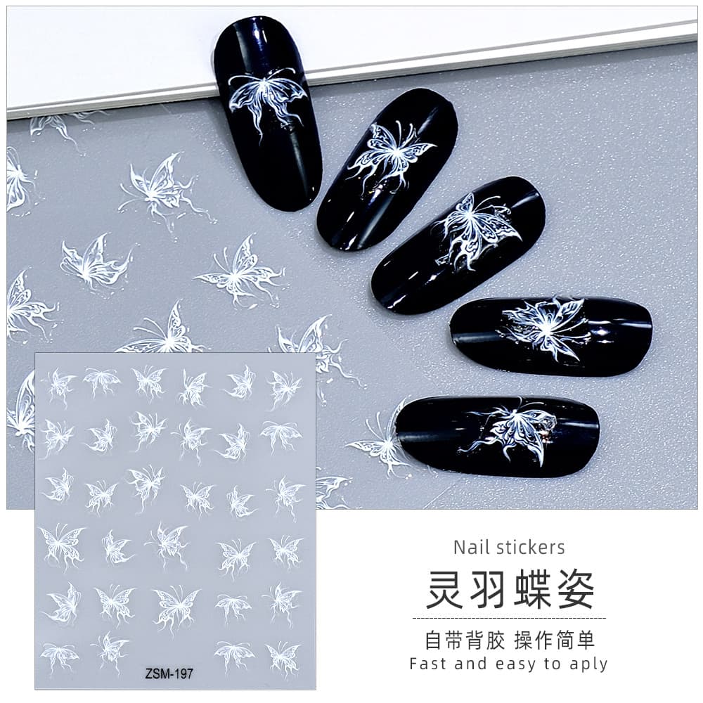 New Nail Art Jelly Decals DIY White Butterfly Small Decals Embossed Gold Stamping Heart Nail Stickers Decals