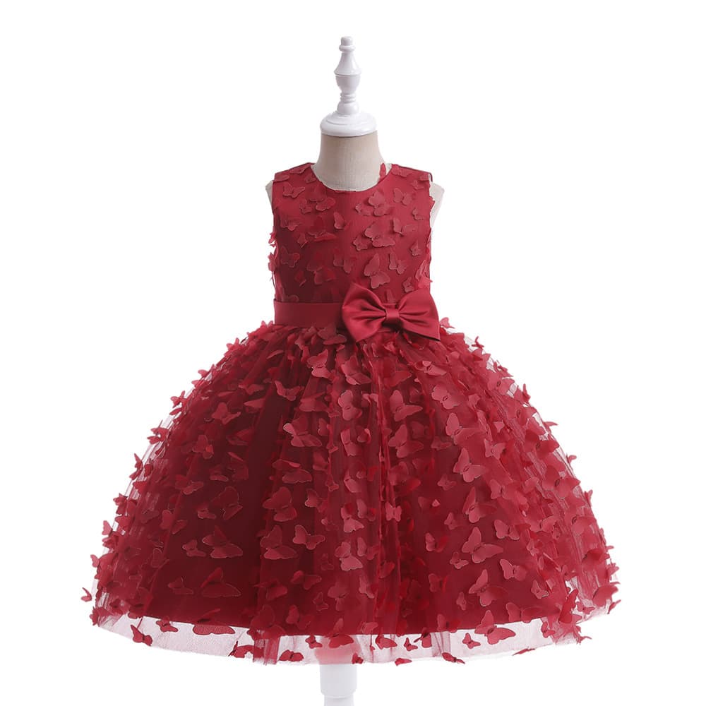 Princess Style Butterfly 3D Embroidery Skirt Dress Children's Performance Costume Hostess Dress Cotton Polyester Blend