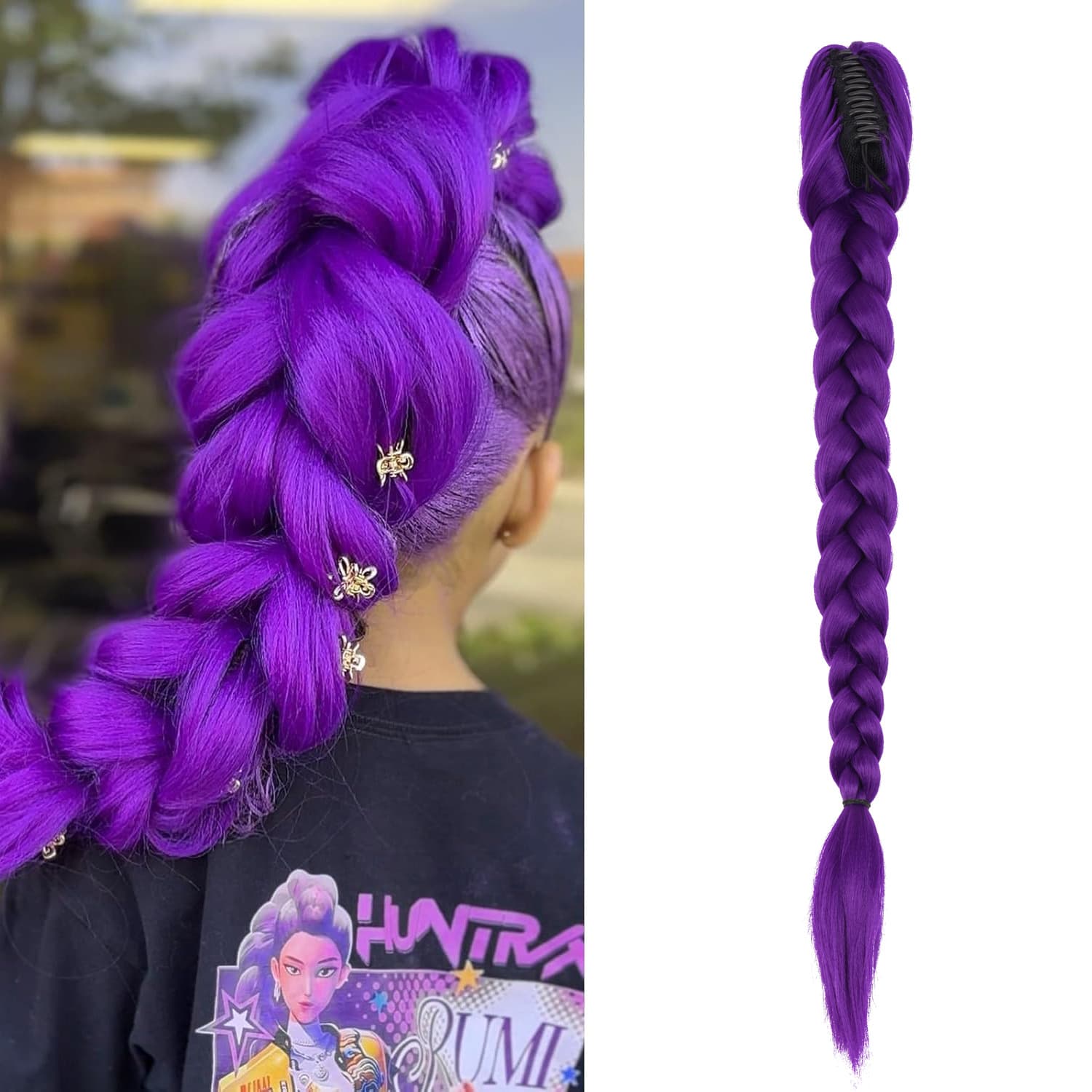 Skpop Witch Hunter Girl Group Cosplay Wig Kids' Lumi Purple Braid Elastic Band Style Dragon Braid Clip Ponytail Hair Accessory