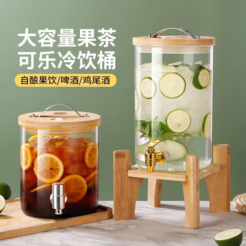 Coke barrel container household cold water kettle large capacity beverage can high borosilicate glass bottle with faucet fruit tea beverage barrel