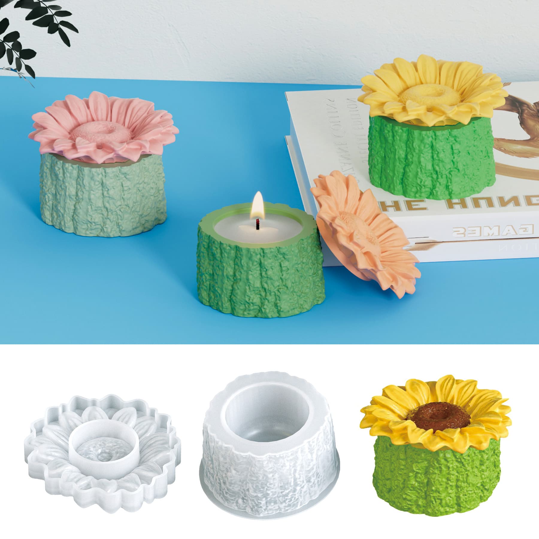 DIY Crystal Resin Aroma Stone Tree Stump Flower Pot Storage Jar Silicone Mold Sunflower Candle Cup Mold