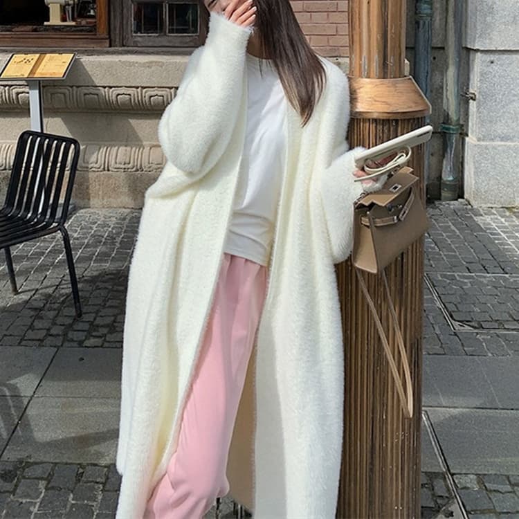 Korean-style Long Cardigan Sweater for Women, Autumn/Winter New, Lazy Fit, Loose and Thick Knit Coat