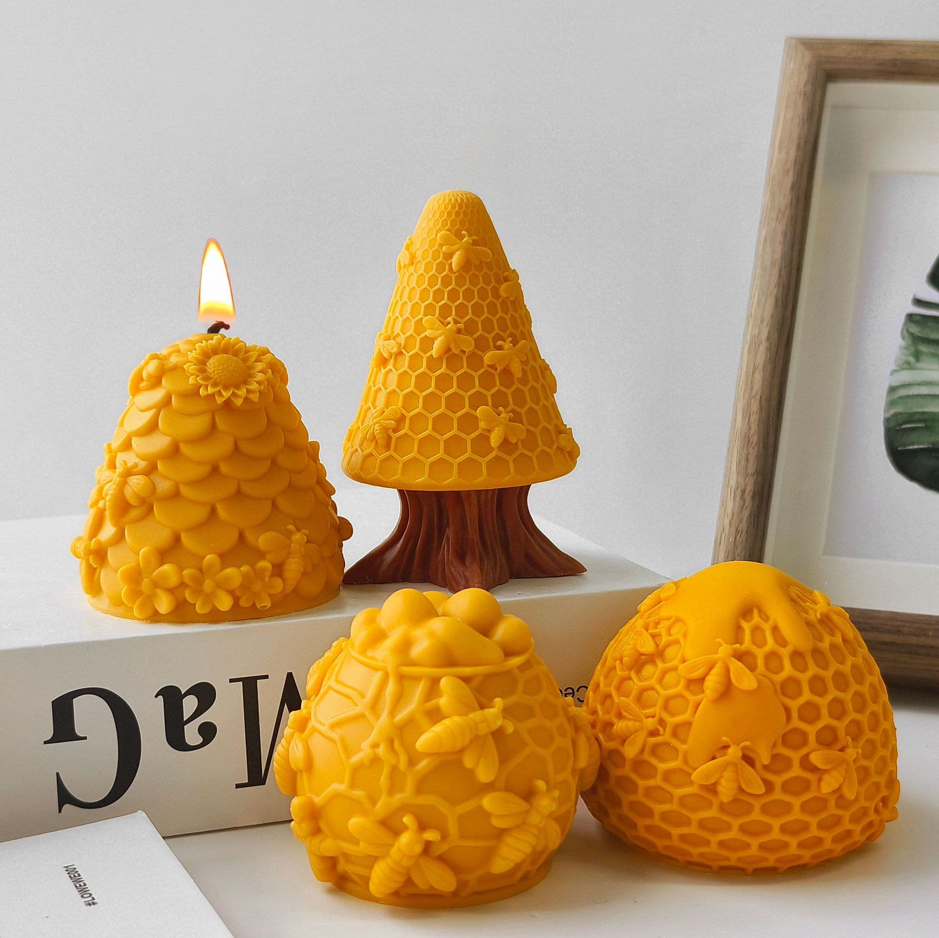 Jiahuimei Bee Cylinder Silicone Candle Mold DIY Honeycomb Beeswax Aromatherapy Candle Soap Mold
