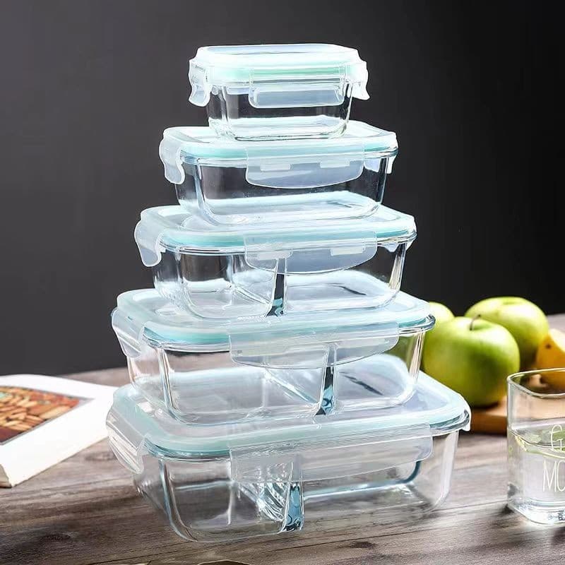 High-temperature resistant glass food storage container with lid, household lunch box wholesale, heat-resistant glass lunch box
