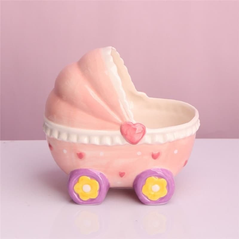 Creative Ceramic Hamster Nest Baby Stroller Decoration Adorable Desktop Jewelry Storage Flower Decoration Birthday Gift