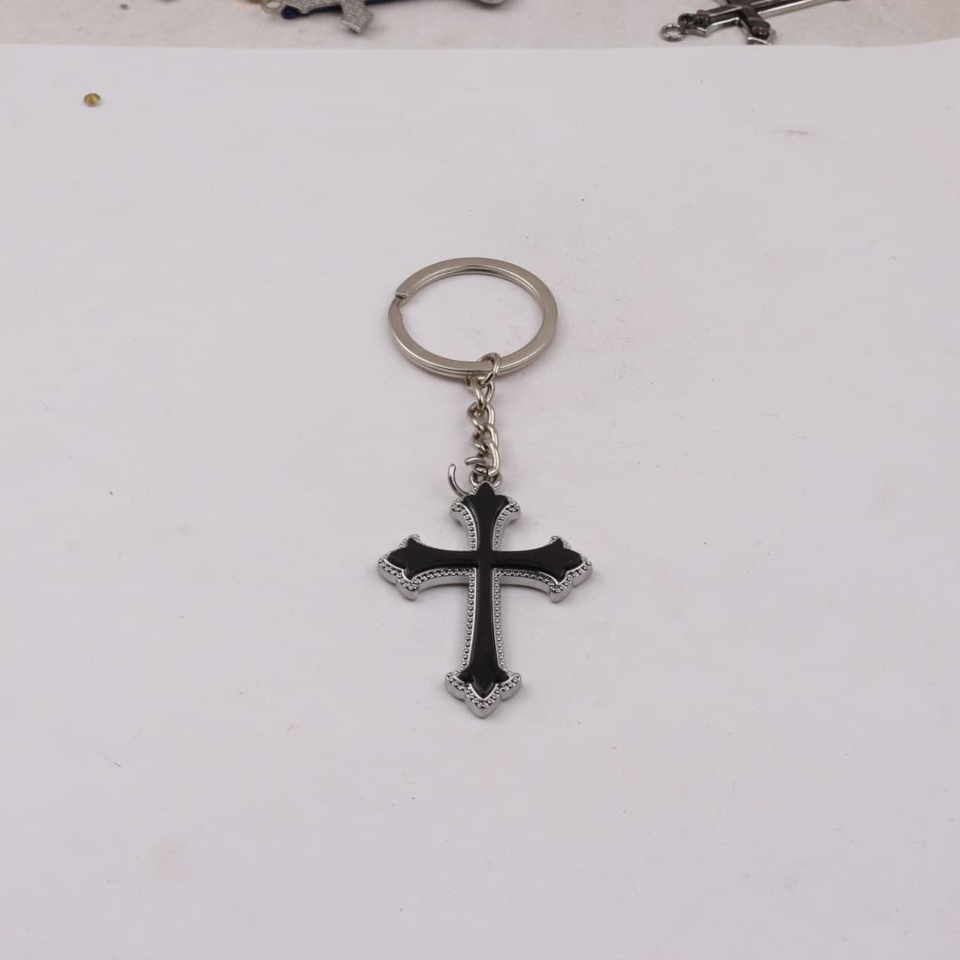 Creative black striped cross pendant trendy men's jewelry European and American personalized street hip-hop punk keychain cross-border
