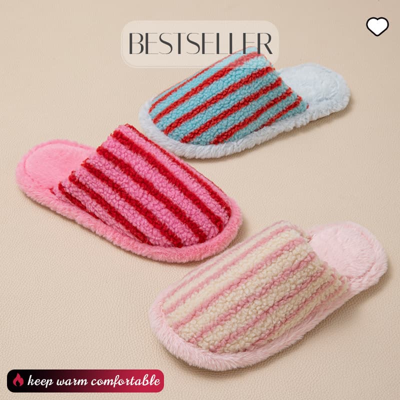 Sentian Home | Amazon Cross-border Closed-Toe Color-Block Cotton Slippers Dopamine Striped Plush Slippers