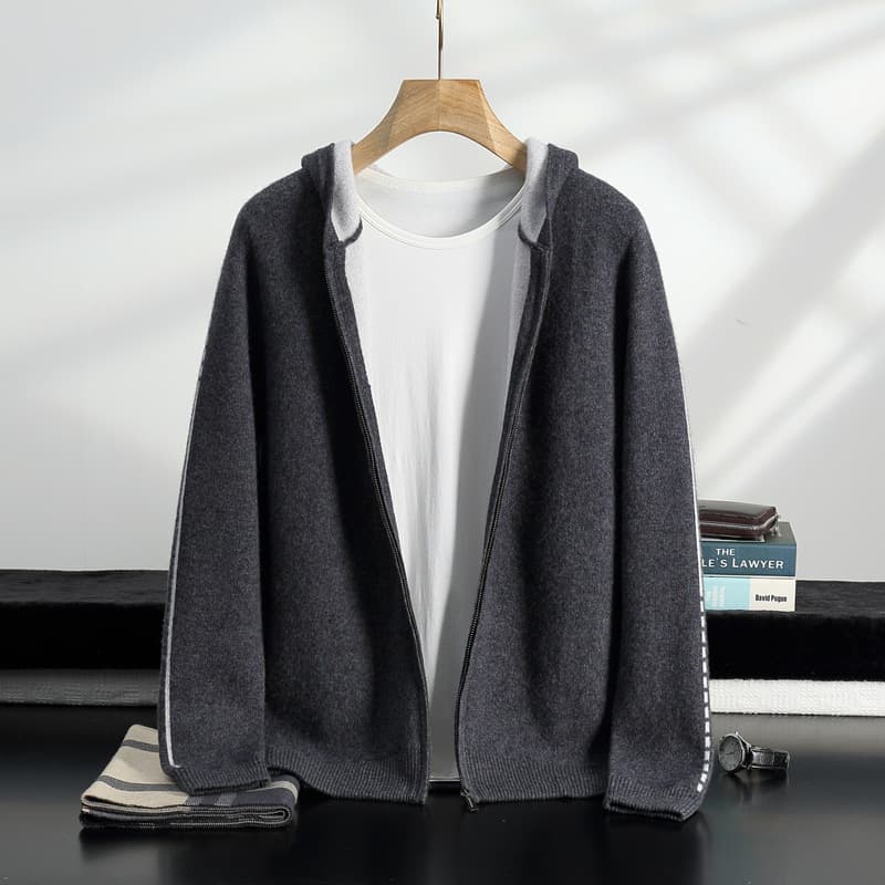 Cross-border men's cashmere 2025 autumn/winter new loose hooded casual cardigan knitted jacket