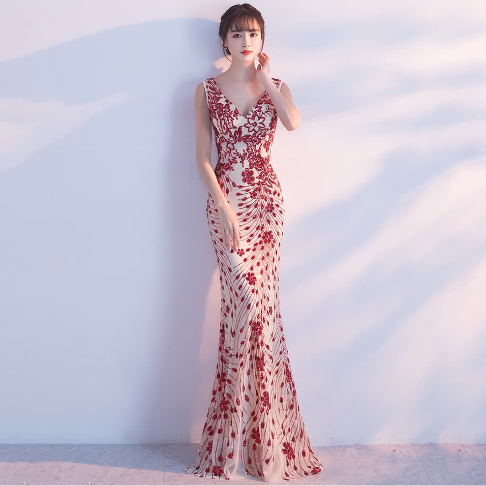 1211# Summer Evening Dress Slim Fit Long Gown Bride Toast Dress Mermaid Tail Dress Women Banquet Fashion Dress