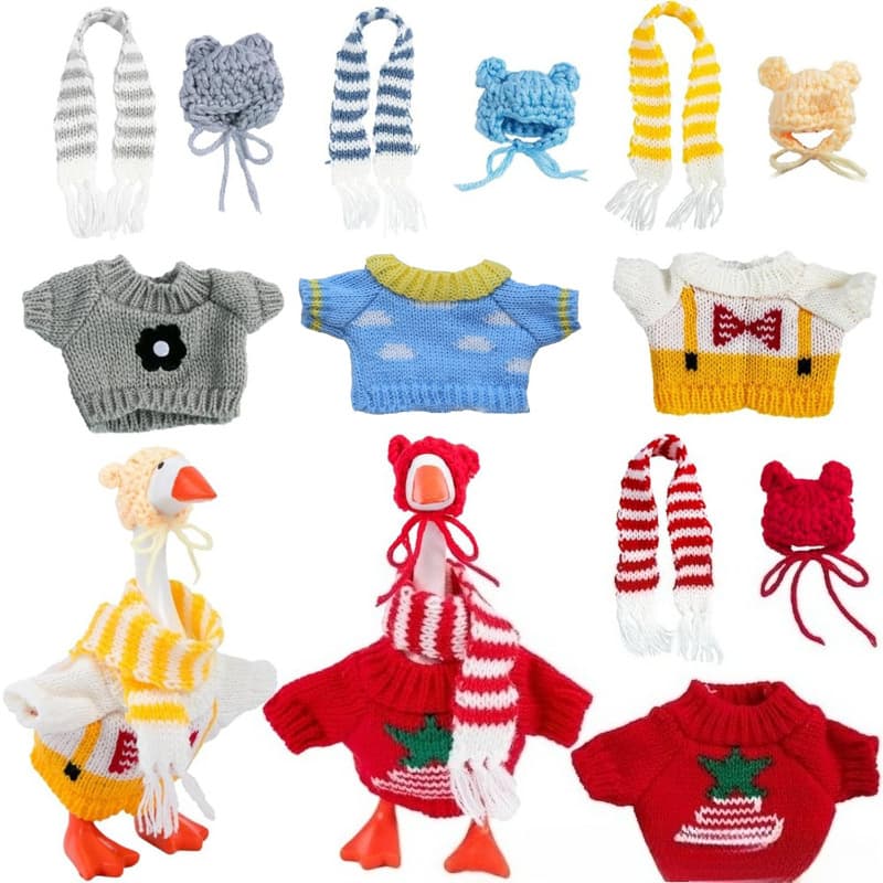Cross-Border Mini Porch Doll Clothes Christmas Gift Goose Clothes, Hand-Knitted Wool, Cute Dress-Up Hat Set