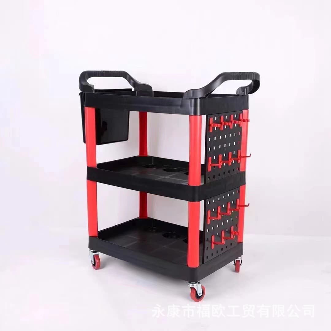 Car Detailing Plastic Tool Cart Three-Tier Floor Storage Rack Auto Repair Maintenance Hardware Tool Organizer Silent Utility Cart
