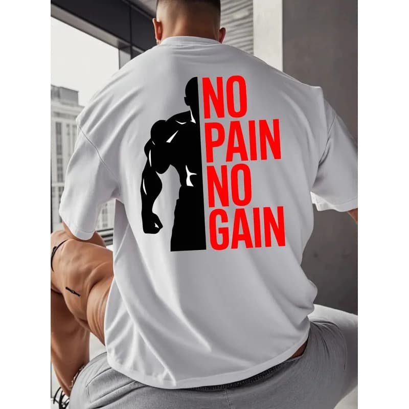 【Cross-Border European Size】Men's Women No Pain No Gain Gym T-Shirt Cotton