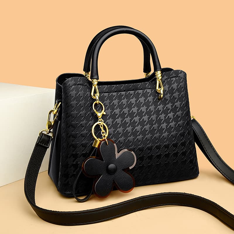 High-end Cross-border Women's Bag 2023 New Fashion Houndstooth Flower Handbag Large Capacity Shoulder Crossbody Bag Mother Bag