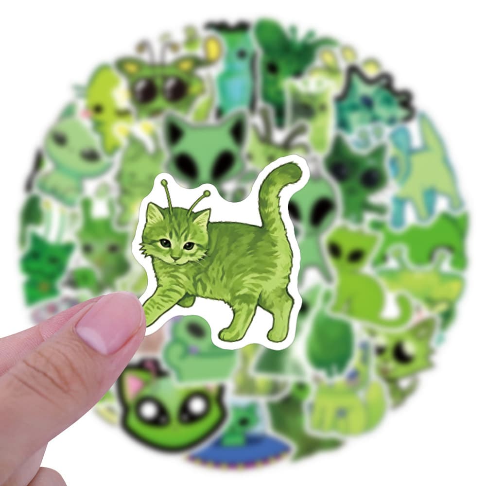 55 new abstract alien cat stickers to decorate water cups, skateboards, computers, cute children’s stickers alien cat