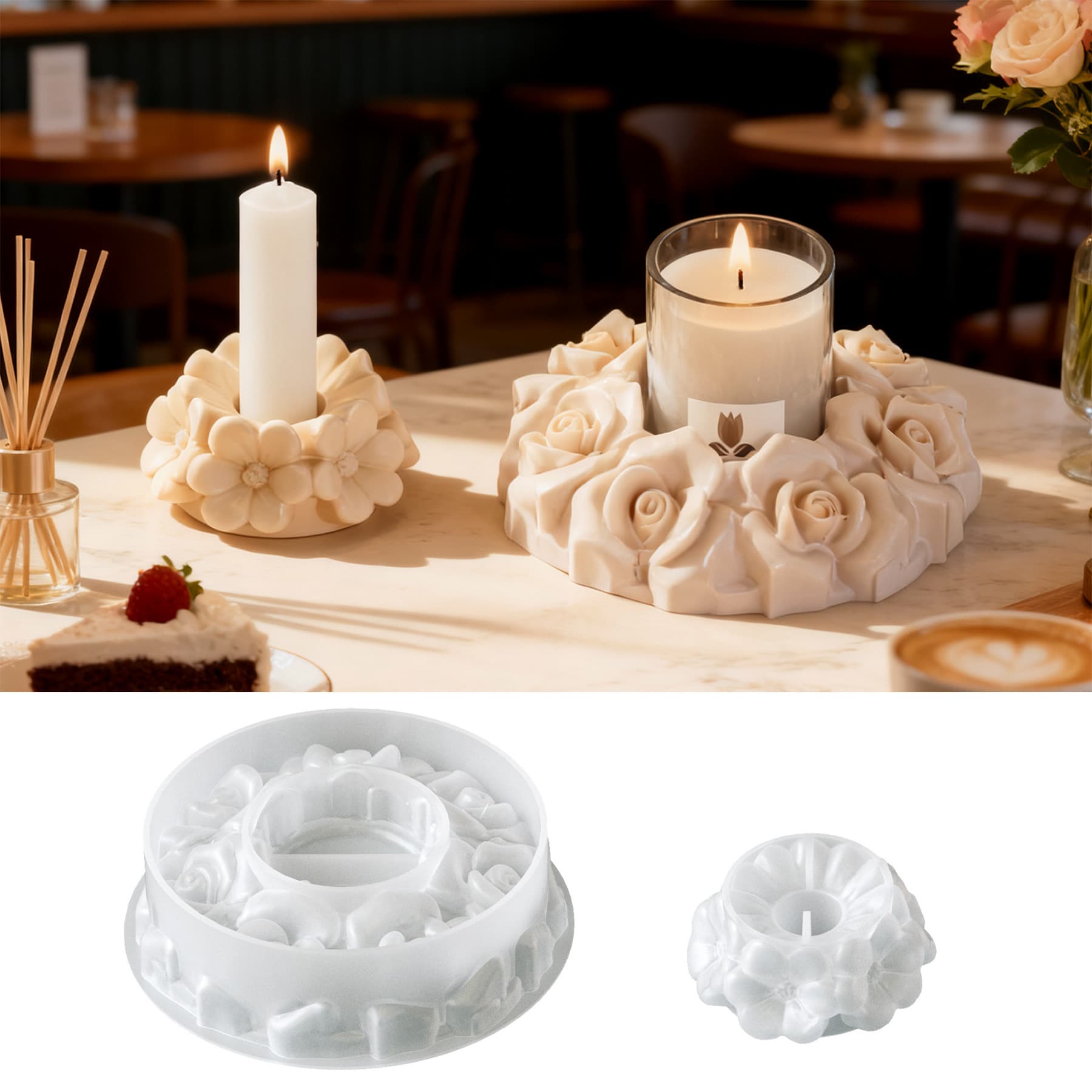Rose flower garland candle holder silicone mold scented candle plaster ornament DIY Valentine's Day decoration mold